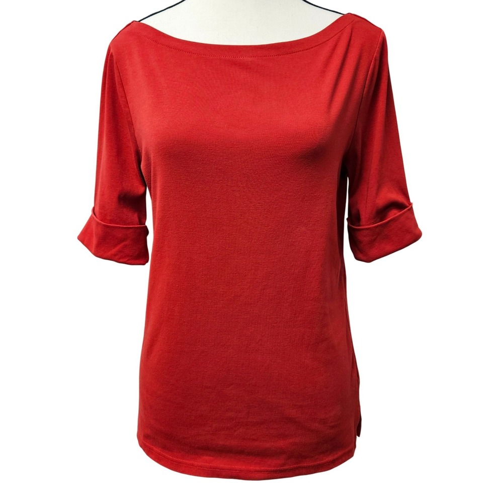 VTG Lauren Ralph Lauren Green‎ Label Red Boatneck Top L Y2K Preppy Core Bateau
